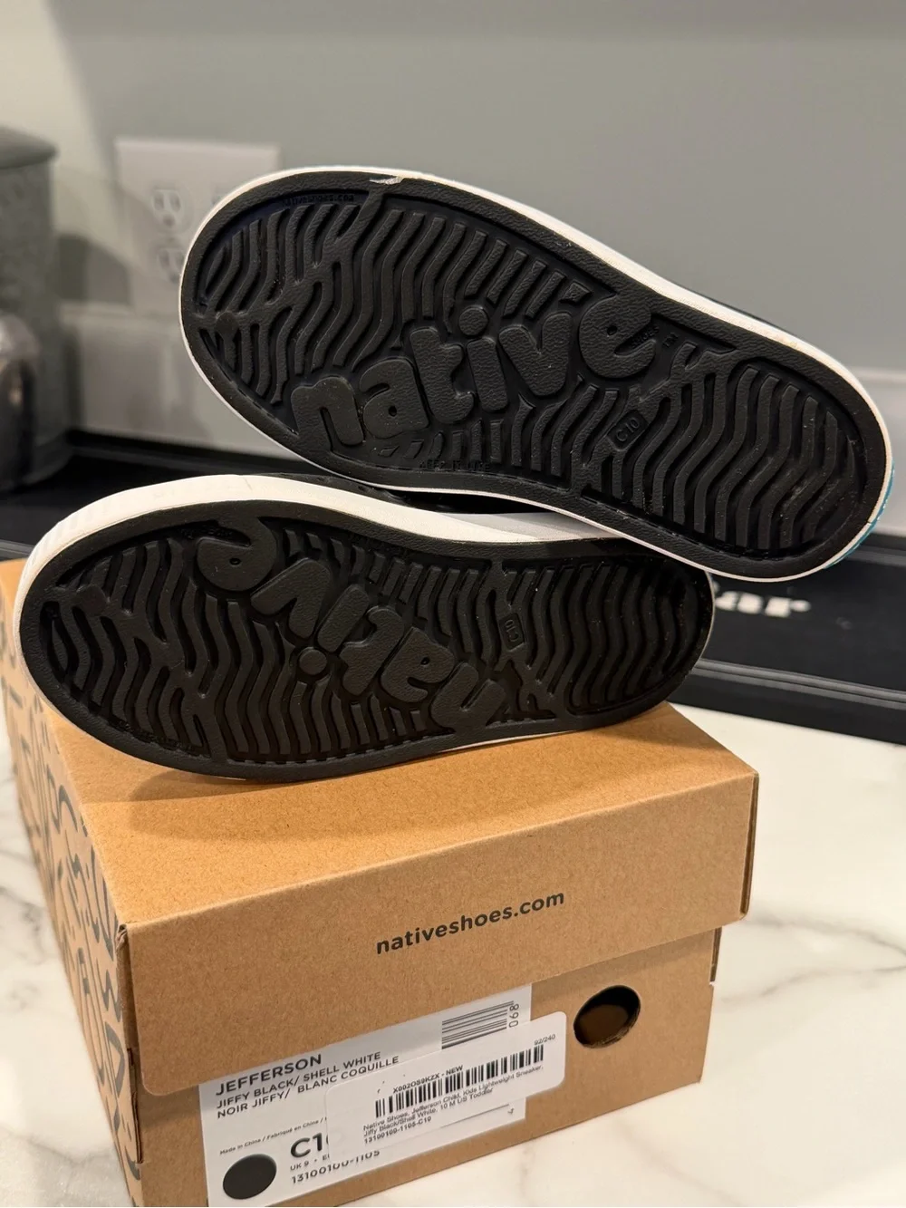 Native Jefferson Kids Water Shoes in Black and White